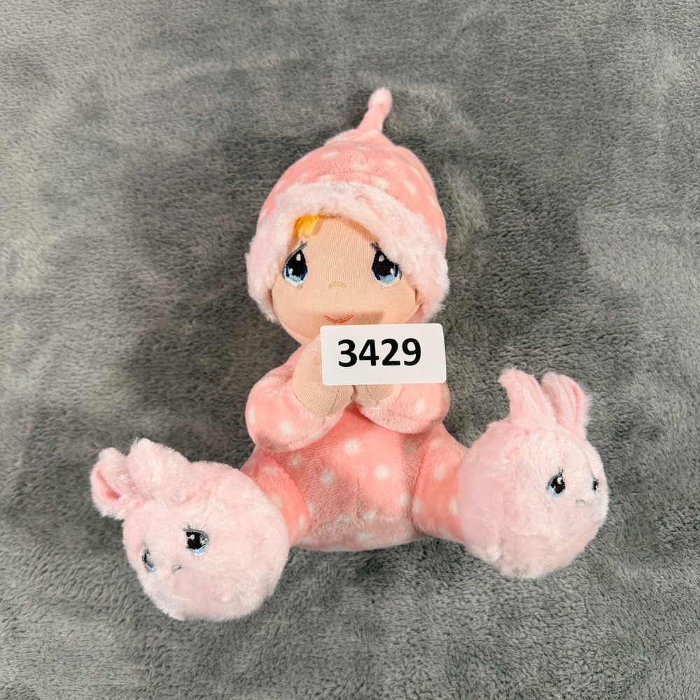 Precious Moments Plush Baby Girl 8" Pink Polka Dot Musical Bunny Slippers Aurora